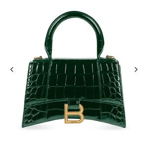 NEW NWT BALENCIAGA Hourglass XS Crocodile-Embossed Top-Handle Bag FOREST GREEN